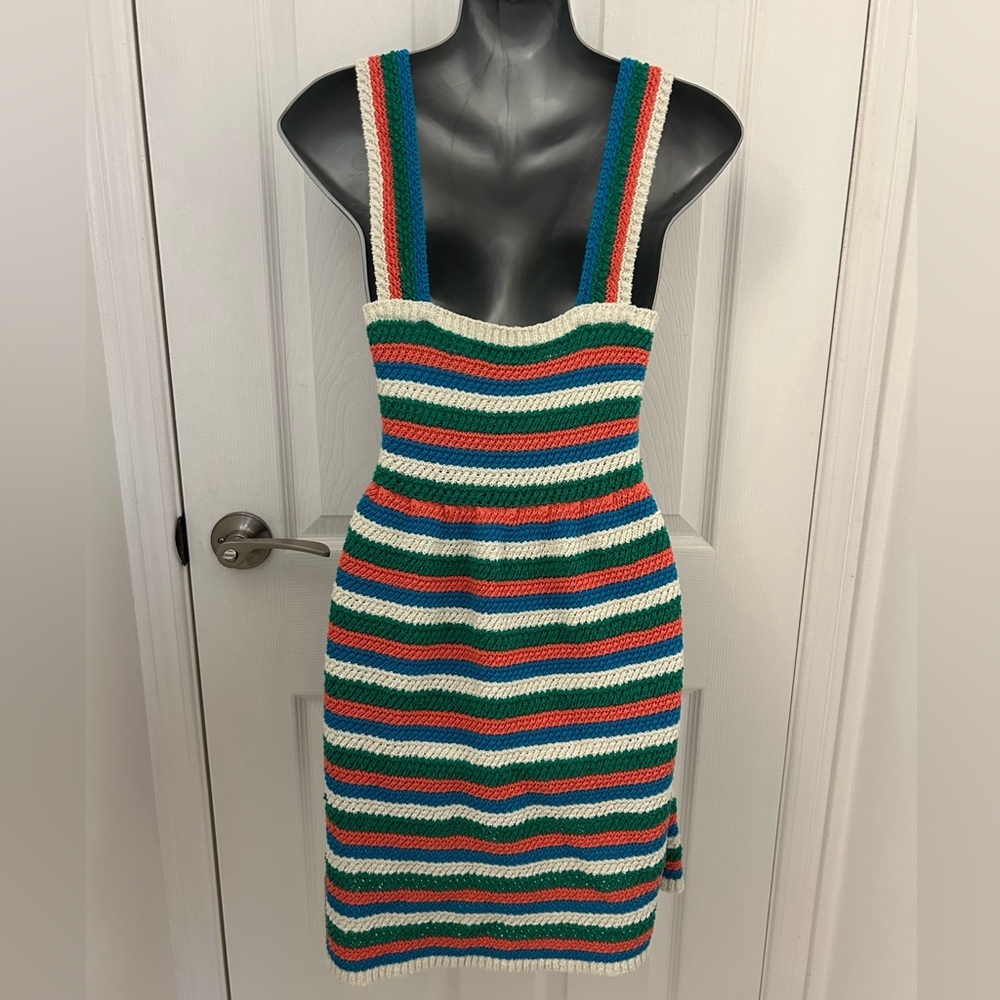 Zara Knit Striped Mini Dress, Sz L - Picture 2 of 6